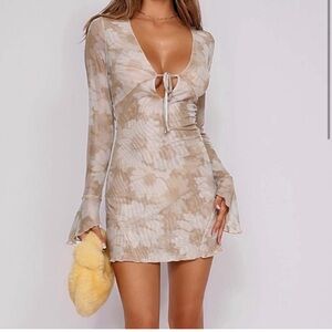 Tiger Mist Declan Mesh Mini Dress With Long Sleeves